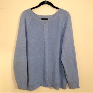 Karen Scott - Blue Cable Knit Trim Sweater